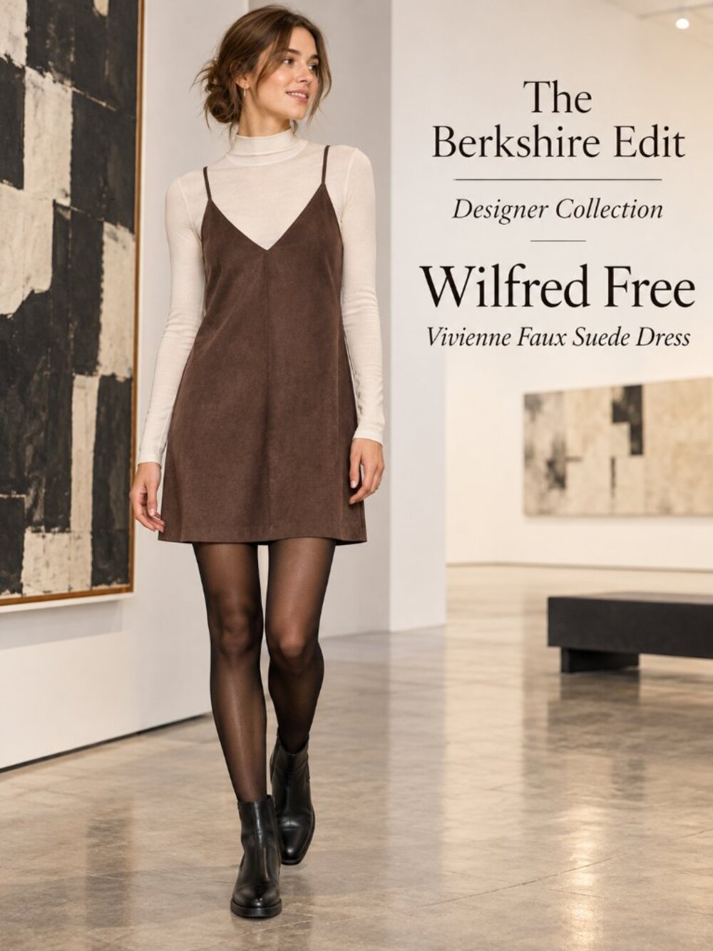 Aritzia Wilfred Free Vivienne Brown Faux Suede Slip Mini Dress S
